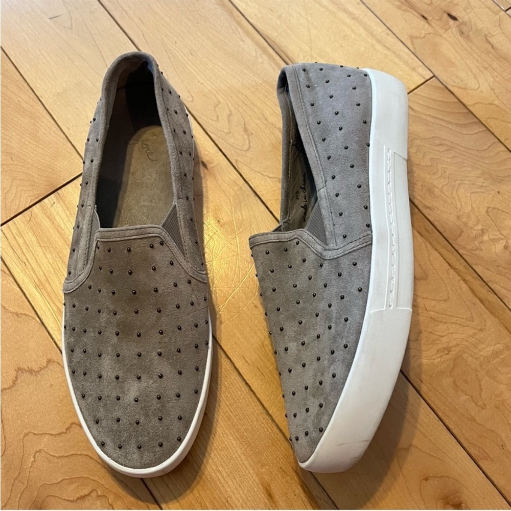 Joie Gray Leather Slip on Sneakers w Metal Stud Accents size 7.5